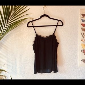 Who what wear black silk tank with lace trim